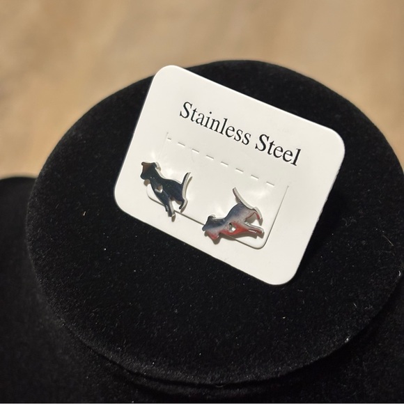 Stainless Steel Puppy Dog and Heart Stud Earrings, NIB - Perfect for Dog Lovers - Picture 3 of 9